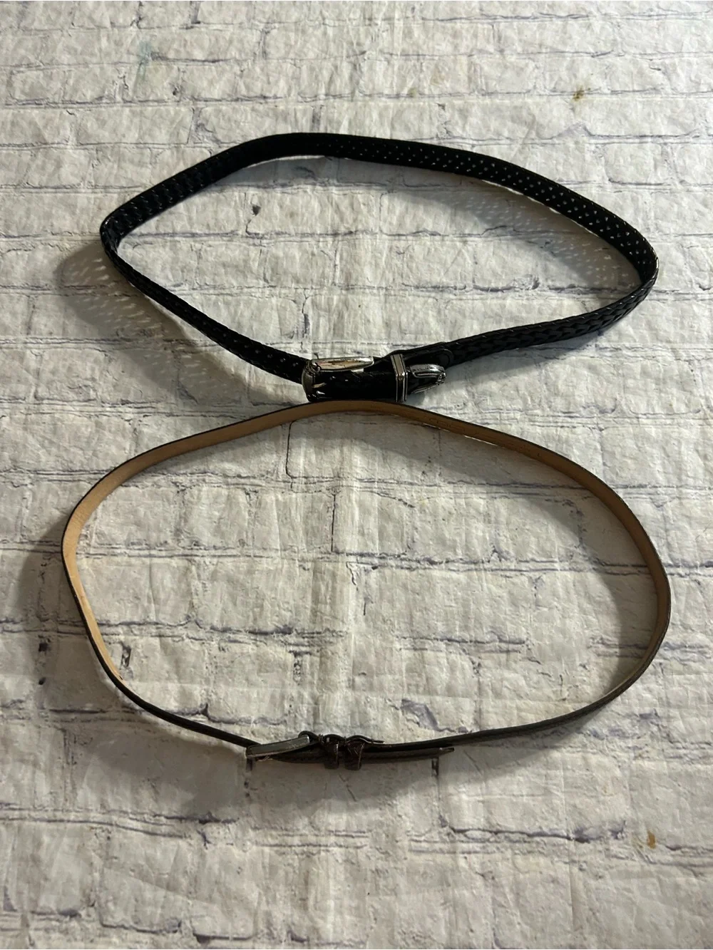 FOSSIL VTG BLACK LEATHER BRAIDED EMBELLISHED BUCKLE & TALBOTS ITALY MADE BELTS L